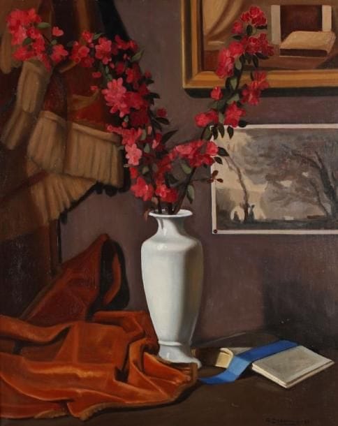 * Roger-Henri JEAN-MAIRET [suisse] (1904-1949)
Fleurs de pommiers, 1937 Huile sur toile. Signée en bas vers la droite. Signée, datée avril 1937, titrée et située Genève au dos. 80 x 65 cm. Provenance: Galerie Moss, Genève.