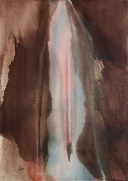 Paul JENKINS [américain] (né en 1923)
Phenomena with greek knife, 1961 Aquarelle. Signée en bas à gauche, resignée, datée, située Paris et titrée au dos. 77,5 x 56,5 cm. Provenance: Galerie Karl Flinker, Paris.