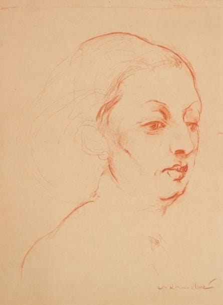 Vassyl KHMELUK (1903-1986)
Portrait de femme Sanguine. Signée en bas à droite. 34 x 26 cm.