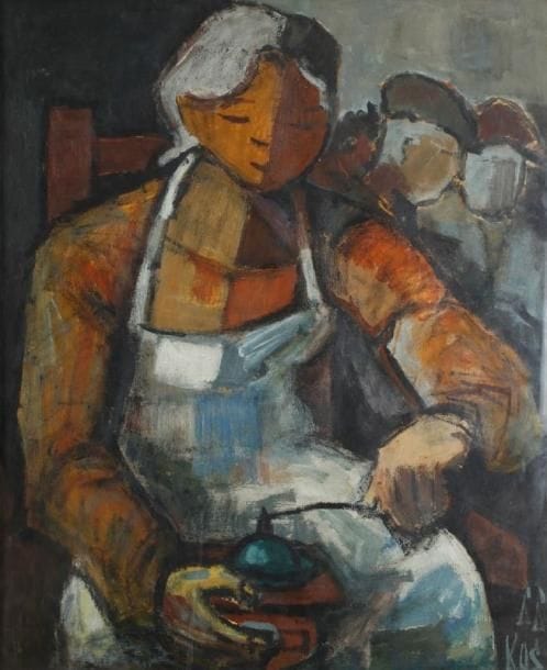 Gomir Anton KOS [yougoslave] (1896-1970)
Jeune femme au moulin à café, 1966 Huile sur papier. Signée et datée 66 en bas à droite. 56 x 47 cm.