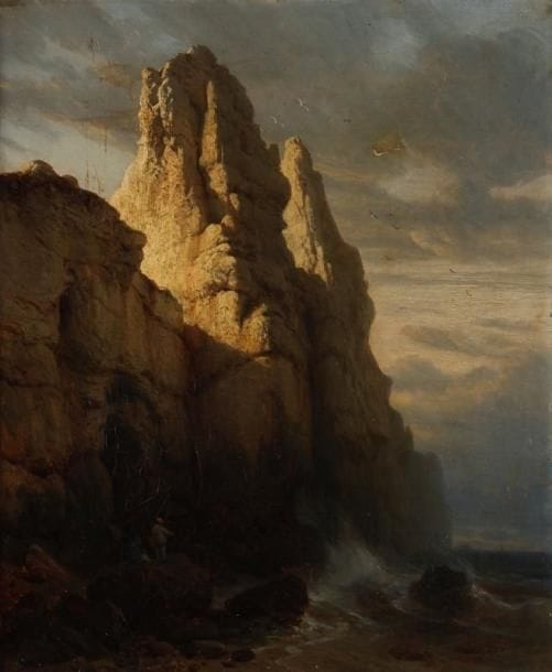 Carl Joseph KUWASSEG père (1802-1877)
Pêcheurs en bord de mer par gros temps Huile sur toile Signée vers le bas à gauche. (restaurations). 46 x 38 cm.