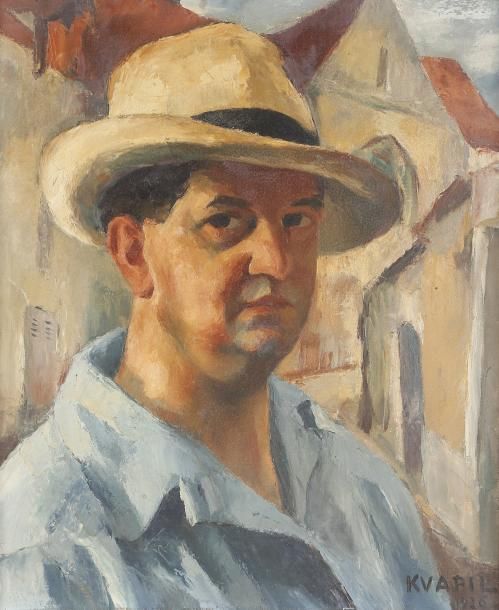 * Charles KVAPIL (1884-1957)
Autoportrait, 1926 Huile sur toile. Signée et datée en bas à droite. Signée et annotée au dos: Portrait (par lui-même). 55 x 46 cm.