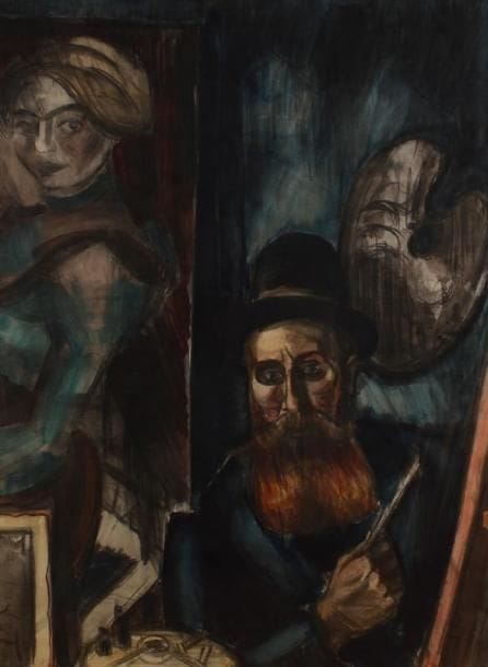 * Henri LE FAUCONNIER (1881-1946)
Autoportrait présumé dans l'atelier, vers 1923 Technique mixte sur papier. Signée en bas à gauche. 129 x 94,5 cm. Provenance: Ancienne collection W. Beffie, Crane Kalman Gallery, Londres, mars 1974. Expositions: - Umanesimo, disumanesimo nel'Arte Europea, 1890-1980, Palaggio di Parte Guelfa, Florence, 20 sept.-30 nov. 1980, pp 64 et 108. - Jean Cocteau et ses amis artistes, Musée d'Ixelles, Belgique, 1991. n° 60 du catalogue.