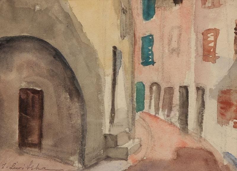 Sonia LEWITZKA (1874-1937)
Le porche - Le hameau Deux aquarelles. Une porte le timbre de la signature, l'autre signée en bas à gauche. 16,5 x 22,5 et 17 x 23 cm.