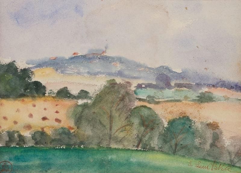 Sonia LEWITZKA (1874-1937)
Paysage vallonné - Promeneur Deux aquarelles gouachées. Signées en bas, une à droite, l'autre à gauche, portent le timbre de l'atelier en bas. 18 x 24 et 22 x 29 cm.