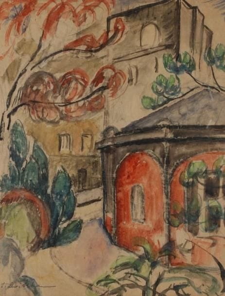 Sonia LEWITZKA (1874-1937)
Le chevet de l'église Aquarelle gouachée. Porte le timbre de la signature en bas à gauche. 31 x 24 cm.