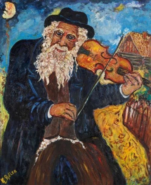 Karol ADLER (né en 1936)
Le Violoniste, 1994 Huile sur toile. Signée en bas à gauche. Signée, titrée et datée au dos. 61 x 50 cm.