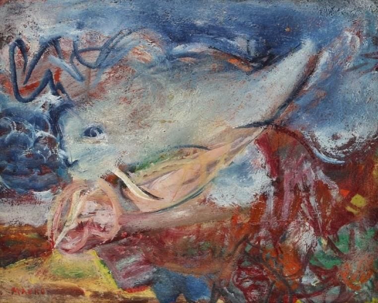 Mania MAVRO (1889-1969)
Allégorie Huile sur toile. Signée en bas à gauche. 33 x 41 cm.