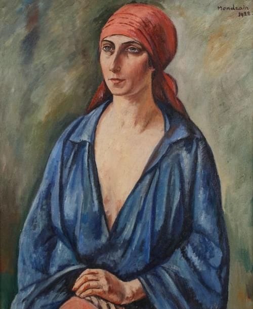 * Simon MONDZAIN (1890-1979)
Portrait de femme au foulard rouge, 1922 Huile sur toile. Signée et datée en haut à droite. 73 x 60 cm.