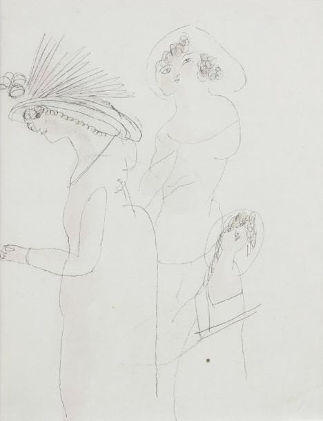 J. Pincas dit PASCIN (1885-1930)
Trois femmes au chapeau Dessin à l'encre rehaussé d'aquarelle. Porte une trace de timbre de la signature en bas à droite. 19,5 x 16 cm. Nous remercions Madame Rosemarie Napolitano qui a aimablement confirmé l'authenticité de cette oeuvre.