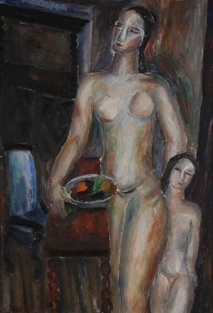 * Valentine PRAX (1897-1981)
Femme, enfant et compotier, vers 1940 Huile sur toile. Signée en bas à gauche. 100 x 69 cm.