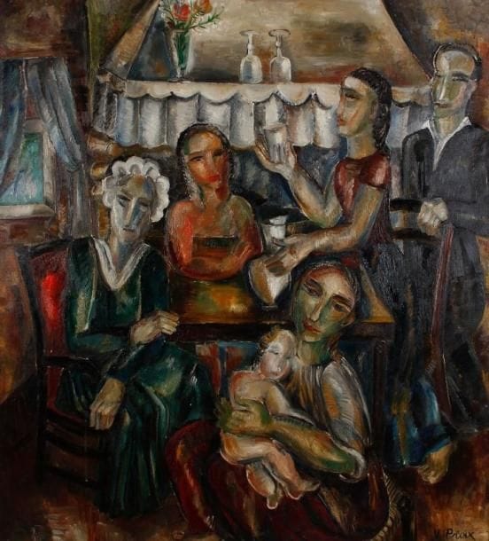 * Valentine PRAX (1897-1981)
La famille, vers 1927 Huile sur toile. Signée en bas à droite. (petits manques de peinture). 141 x 124,5 cm.