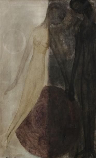 Bella BRISEL (XXe siècle)
Le jour et la nuit Huile sur toile. Signée en bas à gauche. (accidents et trou). 58 x 37 cm. Bella BRISEL est peintre et graveur, épouse de Sioma Baram (XXe siècle).