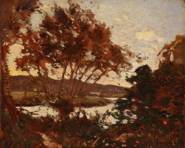 Louis CABIÉ (1853-1939)
Eyzies, en Dordogne, 1899 Huile sur panneau. Signée, située et datée en bas à droite. (écaillures). 25 x 30,5 cm.