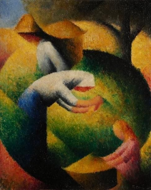 * Félix TOBEEN (1880-1938)
Les vendanges, vers 1914 Huile sur toile. Signée en bas à droite. Porte au dos une annotation et une date 1914. 41 x 33 cm.