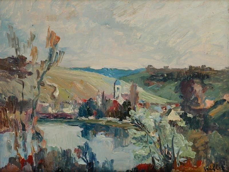 Alfred VEILLET (1882-1958)
L'église de Vétheuil Huile sur panneau. Signée en bas à droite. 27 x 35 cm.