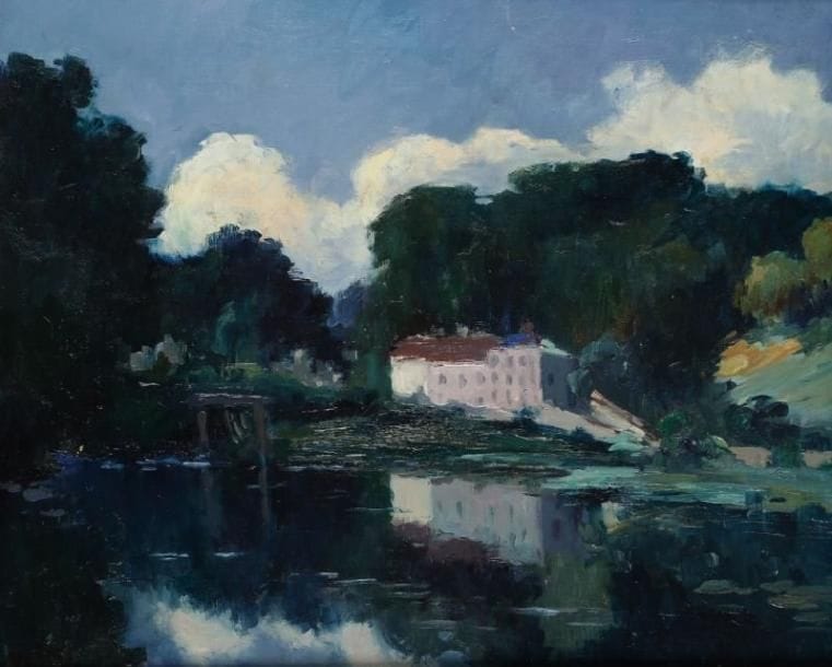 Alfred VEILLET (1882-1958)
Paysage
Huile sur toile.
Signée en bas à gauche.
Signée et titrée au dos.
(écaillures).
50,5 x 61 cm.