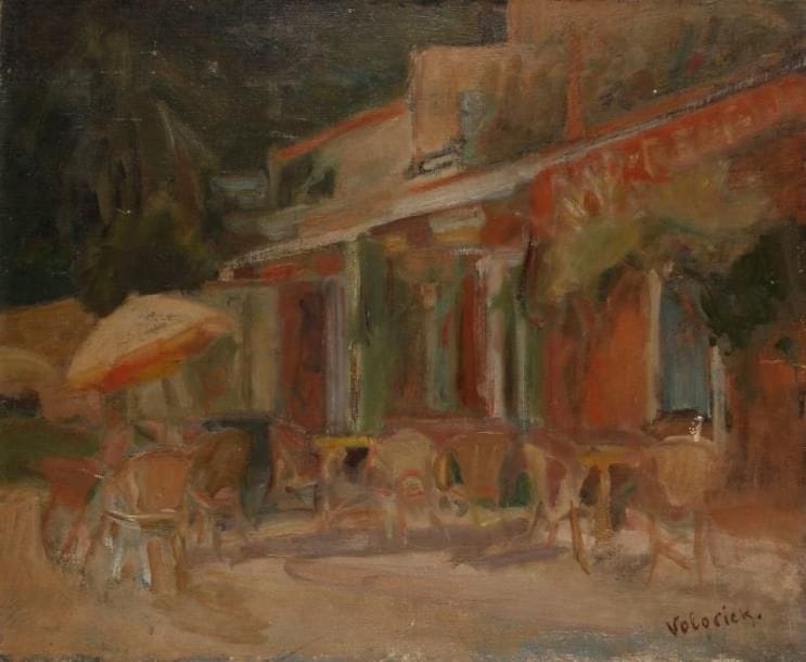 Lazare VOLOVICK (1902-1977)
La terrasse du café Huile sur toile. Signée en bas à droite. (accidents et rayures). 50 x 61 cm.