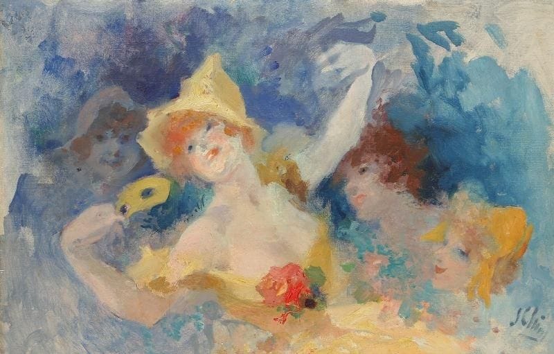 Jules CHERET (1836-1932)
Bal masqué Huile sur toile. Signée en bas à droite. 40 x 61 cm. ee - Provenance: Collection Madame G.-L. Paris - Cannes.