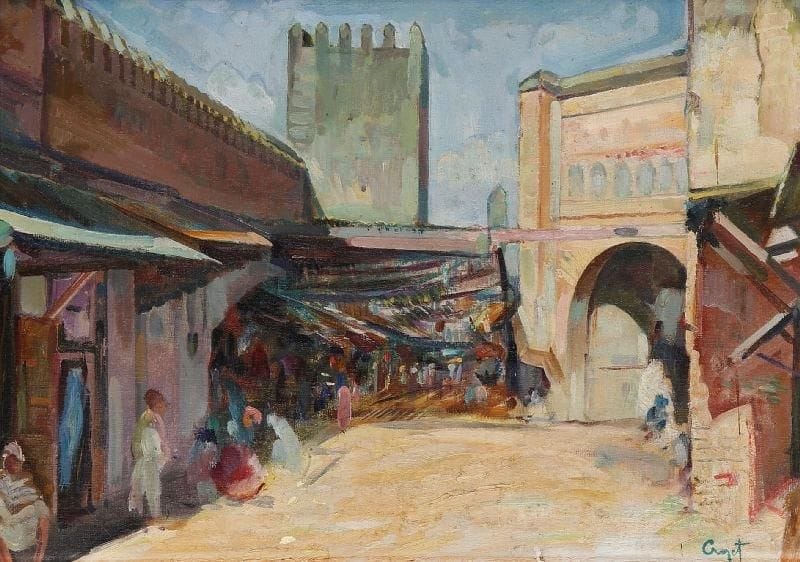 Maurice CROZET (1896-1978)
Medina de Fès, 1932 Huile sur toile. Signée en bas à droite, titrée et datée au dos. (écaillures). 33 x 46 cm.