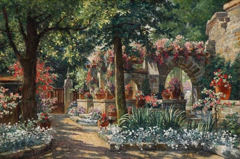 Pauline DELACROIX-GARNIER (1863-1912)
Le jardin en été Huile sur toile. Signée en bas à droite. 38 x 55 cm.