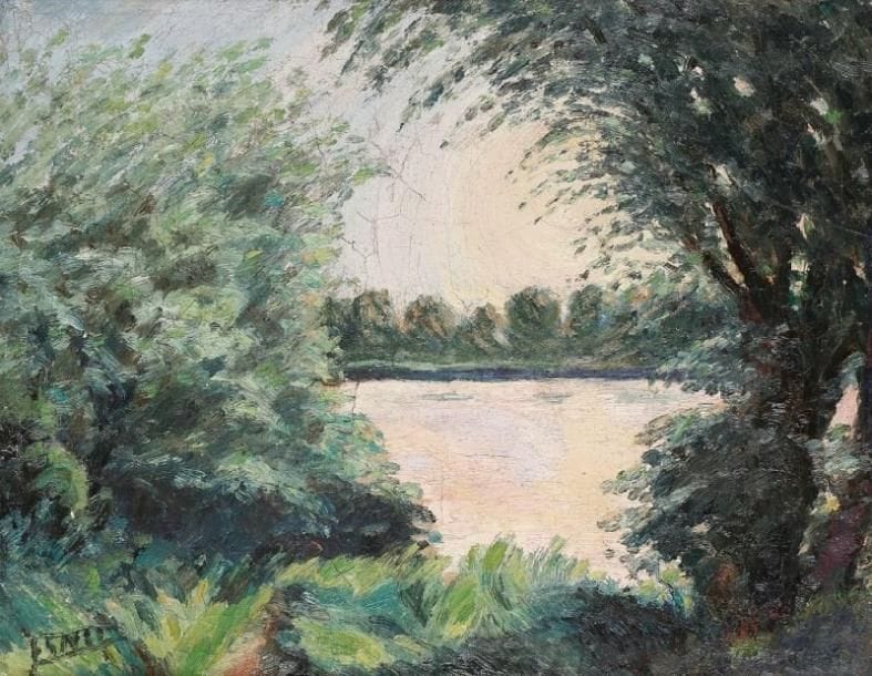* Ferdinand DESNOS (1901-1958)
L'étang Huile sur toile. Signée en bas à gauche. 27 x 33,5 cm.