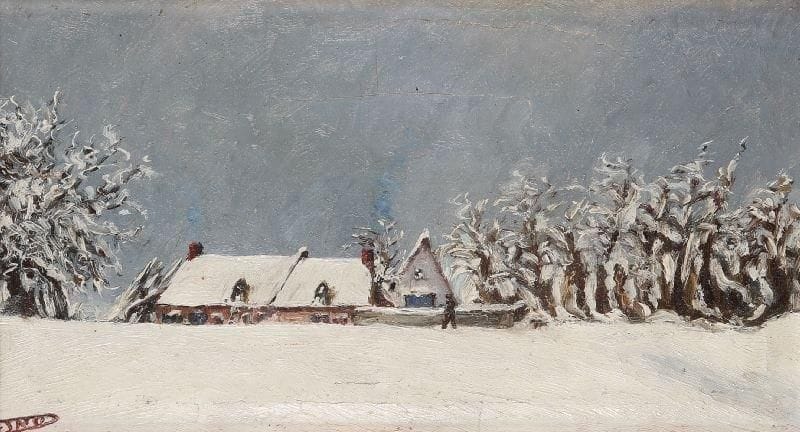 * Ferdinand DESNOS (1901-1958)
Paysage de neige Huile sur toile. Signée en bas à gauche. (accidents). 16,5 x 28 cm.