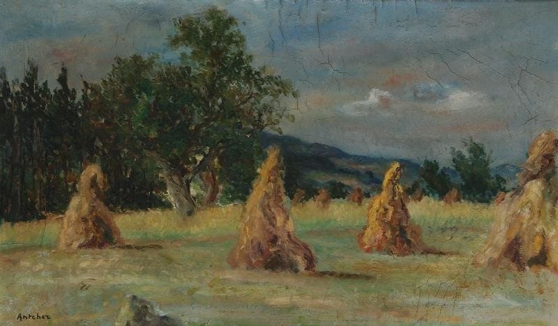 Isaac ANTCHER (1899-1992)
Les meules Huile sur carton. Signée en bas à gauche. (importantes craquelures). 36 x 60 cm.