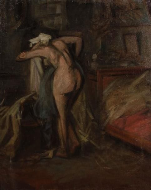 * Jean-Louis FORAIN (1852-1931)
Femme à sa toilette Huile sur toile. (restaurations). 73 x 60 cm. Provenance: Madeleine Horsh, avril 1956. Exposition: "De l'hygiène à l'Art", Pully, 21.09-10.12 2006.