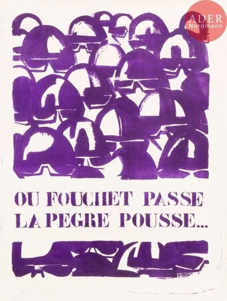 [AFFICHE MAI 68 - GOUVERNEMENT]
Où Fouchet passe, la pègre pousse… 
Lithographie.
64 x 50 cm
Pli, tache.