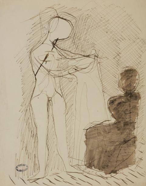 Lucien COUTAUD (1904-1977)
L’Habilleuse
Encre et lavis d’encre.
Porte le timbre de l’atelier en bas à gauche.
27 x 21 cm