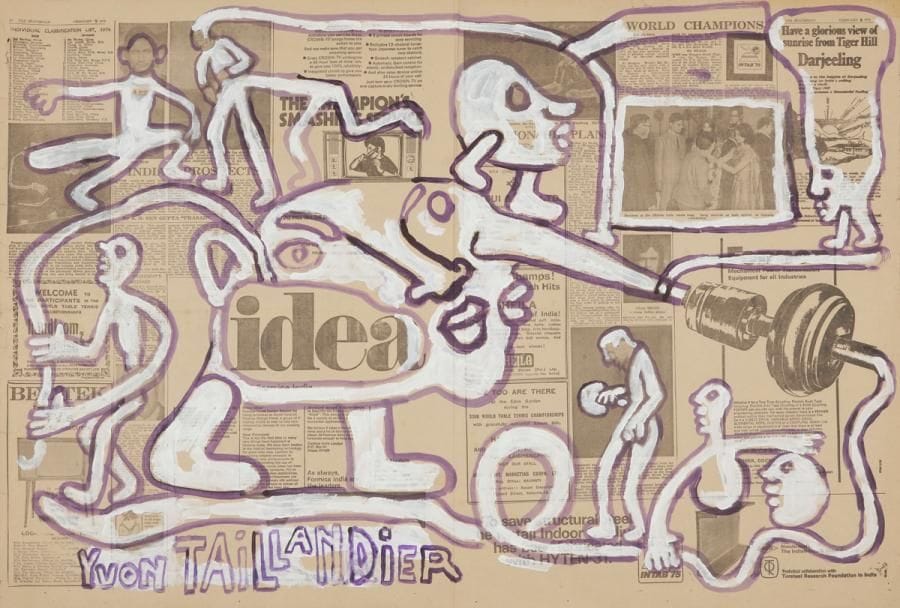 Yvon TAILLANDIER (né en 1926)
Idea, 1975
Gouache sur papier journal.
Signée dans la composition.
(Pli médiant du journal et petite déchirures en marge).
59 x 83 cm