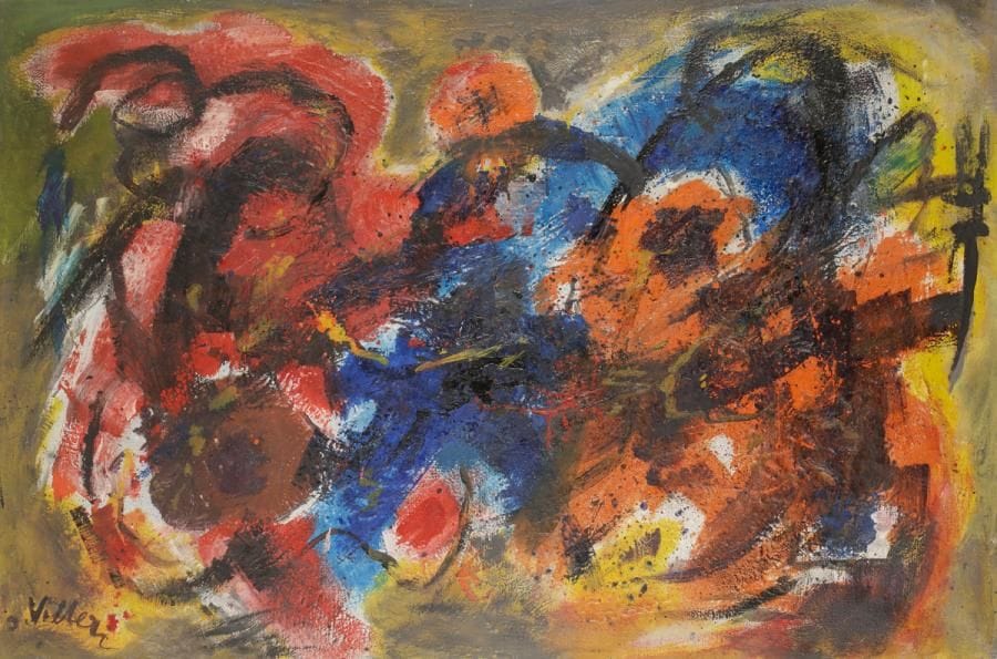 Jean-Dominique VILLERI (1896-1982)
Fantasmagorie, 1966
Huile sur toile.
Signée en bas à gauche.
Signée, datée et titrée au dos.
97 x 146 cm