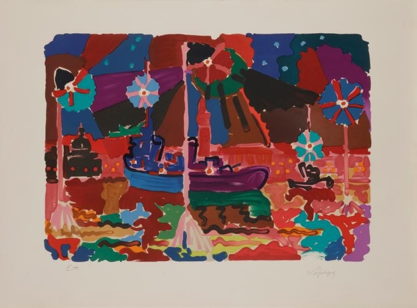 Charles LAPICQUE (1898-1988)
Bassin de Saint-Marc la nuit, 1955
Lithographie.
Signée et annotée E.A.
58 x 77 cm
Bibliographie :
Bernard Balanci, Charles Lapicque : Estampes - Catalogue Raisonné de l’œuvre complet des lithographies - eaux fortes et gravures, Éditions Sipo, Béziers, 1981, numéro 75.