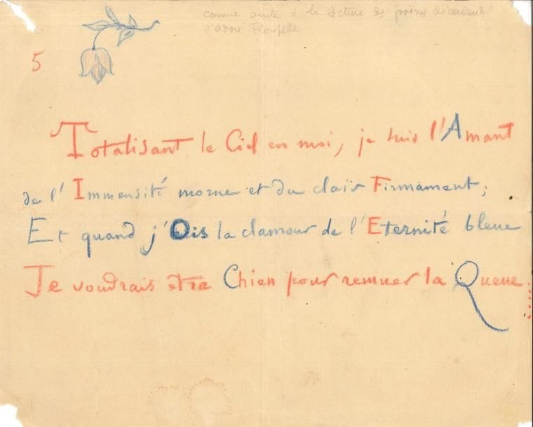 Camille SAINT-SAËNS (1835-1921) 14 LAS et un poème autographe, 1887-1917, [à son ami le musicien Paul Dugas, ou son fils le peintre Paul Steck] ; 23 pages formats divers (légers défauts à qqs lettres)
   Correspondance amicale 19 février 1887 Résultats décevants d’une démarche : « Vous voyez par le ton de la lettre qu’il n’y a pas de mauvaise volonté Est-ce qu’il n’y aurait pas moyen de faire réformer Paul ? »… Enghien 26 septembre 1887 « Pendant que je vous scie le dos j’ajouterai que vous comblerez mes vœux si vous pouvez engager comme cantatrice Mme Masson femme de mon excellent ami Ernest Masson de la Société des Concerts Vous savez que Gounod l’a prise pour chanter Mors et Vita »… Paris 14 juin 1890 « En faisant la revue générale de mes paperasses avant de m’installer à St Germain je trouve le billet d’invitation et je vois avec désespoir que la cérémonie est passée Cela me désole »… Hôtel Bedford, Paris 9 juin 1892 « Hélas, mon cher ami, on ne peut pas me trouver J’ai mille choses à faire et ne suis jamais chez vous N’empêche que je vous aime toujours »… Londres 20 juin 1902 « Oui, je suis fâché : 1° d’avoir eu une bronchite qui m’a tenu plusieurs jours enfermé […] 2° d’avoir été forcé de venir à Londres, ce qui me gêne pour aller voir l’Exposition Je crois bien que notre visite est f… »… 20 septembre 1906 : « J’apprends par mon ami Sizes que vous jouez souvent mes œuvres et que vous les jouez fort bien »… 1er novembre 1908 Appelé auprès d’un cousin dont l’enfant était à toute extrémité, « j’ai été “horrificquement matagrabolisé” en rentrant à 9 heures du soir définitivement, quand j’ai constaté que tu t’étais, comme on dit, cassé le nez ; je t’avais inscrit, cela ne serait pas arrivé sans cette catastrophe »… Cannes 3 novembre 1908 « Oui, mais vendredi je ne suis pas libre ; samedi non plus ; et lundi il est probable que j’irai chez les Diémer »… 13 février 1917 Malgré des précautions, « l’obligation d’aller tous les jours à l’Odéon par les grands froids m