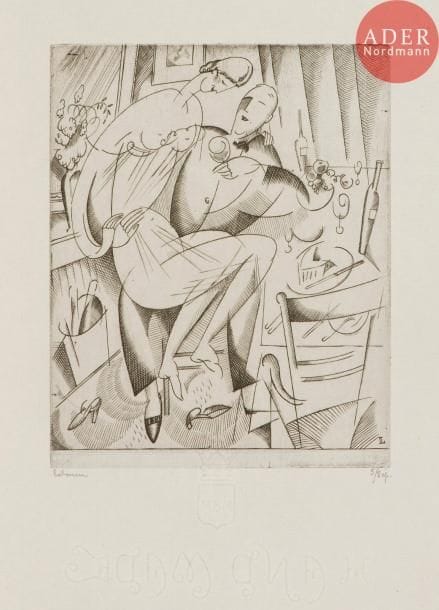 Jean-Émile Laboureur (1877-1943)
Bachelor’s Fare. 1916-1920. Burin. 125 x 155. Laboureur 169. Très belles épreuves sur vélin mince et vergé mince, des 1er et 2e états, signées et numérotées au crayon, la 1re titrée en pied. Toutes marges. Tirage définitif à 35 épreuves. Ens. 2 p.