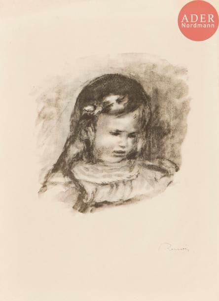 Pierre-Auguste Renoir (1841-1917)
Claude Renoir, la tête baissée. 1904. (Pl. de la suite des Douze Lithographies originales de Pierre-Auguste Renoir. A. Vollard, 1919). Autographie. 188 x 235. Delteil, Stella 39. Très belle épreuve, l’une des 50 sur japon, avec la signature imprimée. Toutes marges non ébarbées.