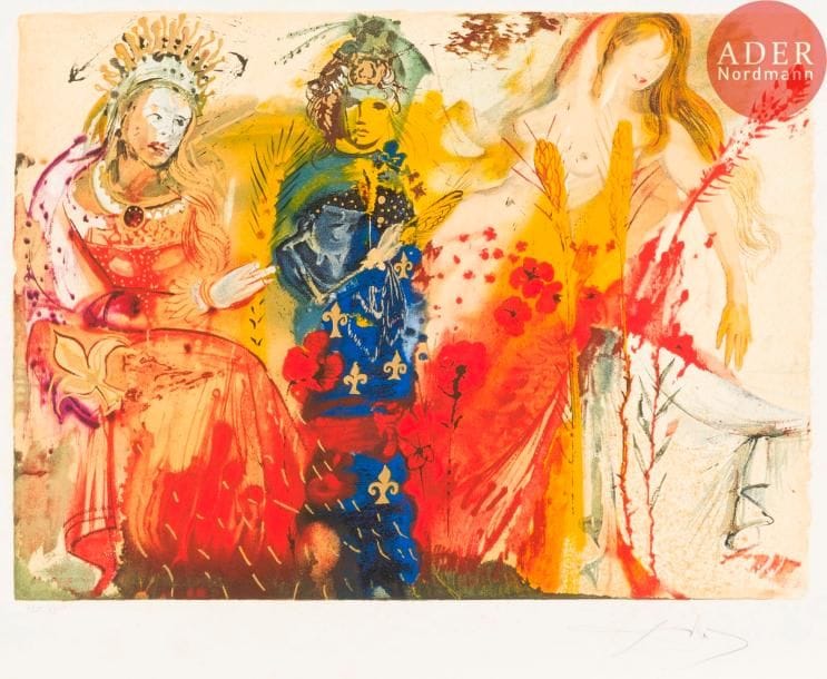 Salvador Dalí (1904-1989)
L’Été. (Pl. des Quatre saisons). 1972. Lithographie. 555 x 410. Michler et Löpsinger 1361. Impression en couleurs. Très belle épreuve sur vélin, numérotée et signée au crayon. Petites rousseurs claires. Toutes marges. Tirage à 195 épreuves. Les Heures claires éd.