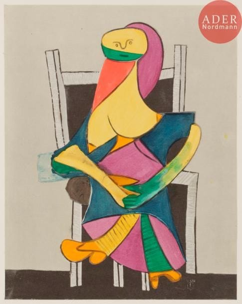 Pablo Picasso (1881-1973) (d’après)
Picasso, vingt pochoirs. Milan, Silvana editoriale d’arte – Paris, Berggruen & Cie, 1955. Un vol. petit in-fol. [306 x 404] contenant 20 reproductions en couleurs (improprement dénommées « pochoirs ») d’après des œuvres de l’artiste, précédées d’un texte de F. Russoli. Petite oxydation au revers de la jaquette et à une page de garde. Les planches montées sur onglets, très fraîches. L’un des 200 exemplaires numérotés.