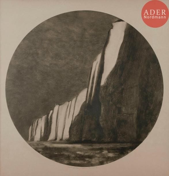 Jean-Baptiste Sécheret (né en 1957)
Varengeville. 1991. Monotype. Diamètre 690. Parfaite épreuve sur vergé gris, titrée, datée et signée. Toutes marges. Cadre.