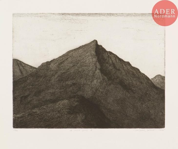 Jean-Baptiste Sécheret (né en 1957)
Le Mont Jovet II. 1996. Eau-forte. 390 x 295. Plumart G 69. Parfaite épreuve sur vélin, numérotée, titrée, signée et datée au crayon. Toutes marges non ébarbées. Tirage à 50 épreuves.