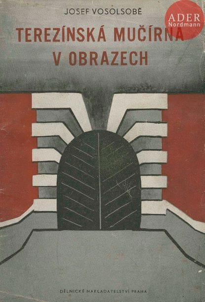 VOSOLSOBE, JOSEF
Terezinska Mucirna v Obrazech.
Delnicke Nakladatelstvi, Prague, 1945.
In-8 (22 x 15 cm). Édition originale, brochée. 27 photographies. Couverture souple illustrée (usures).