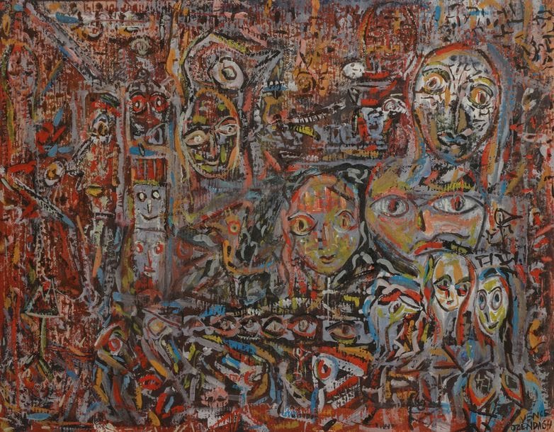 Jean-François OZENDA (1923-1976)
Compositions aux visages, 1964
Huile sur papier.
Signée et datée en bas à droite.
23.5 x 31.5 cm