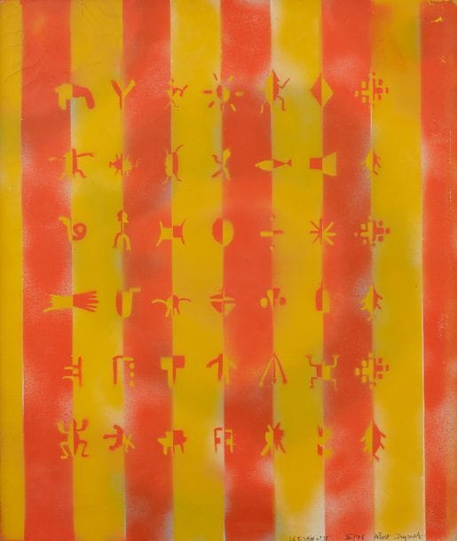Albert DUPONT (né en 1951)
Le Sizain n°IV, 1975
Huile sur toile.
Signée, datée et titrée en bas à droite.
55 x 46 cm

Exposition : 
Le Demi-siècle lettriste, Galerie 1900-2 000, Paris, du 11 avril au 7 mai 1988, n°33 du catalogue. 