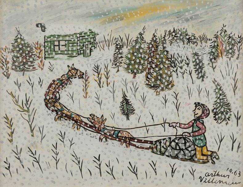 Arthur VILLENEUVE (1910-1990)
Le Traîneau, 1963
Huile sur carton toilé.
Signée et datée en bas à droite.
34.5 x 45 cm