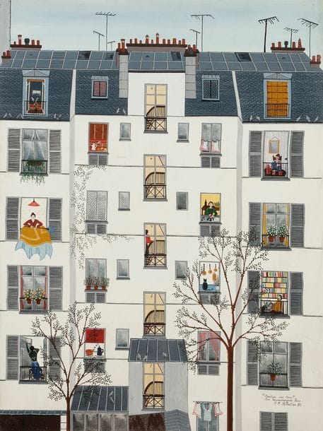 Anne-Marie SABATIER (né en 1947)
Paris, fenêtre sur cour, rue Vauvenargues, 1980
Huile sur toile.
Signée, datée et située en bas à droite.
(Usure à la toile en haut à droite).
73 x 54 cm