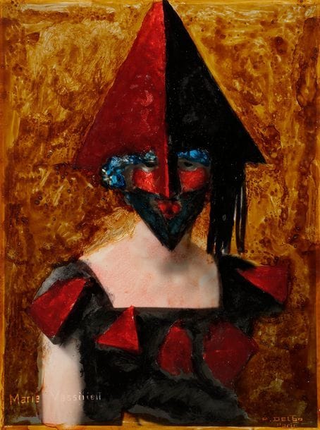 Marie VASSILIEFF (1884-1957)
Le Costume Arlequine pour le Bal Banal
Peinture sur tirage argentique d’époque.
Signée dans le tirage photo.
P. Delbo, Paris photographe.
22.5 x 17 cm