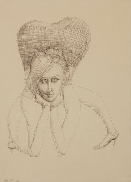 Jan LEBENSTEIN [polonais] (1930-1999)
Femme accoudée, 1962
Encre.
Signée et datée en bas à gauche.
41 x 29.5 cm