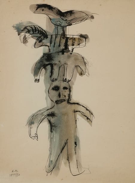 Slavko KOPAC [croate] (1913-1995)
Personnage, 1949-50
Encre et aquarelle.
Monogrammée et datée en bas à gauche.
26 x 19 cm