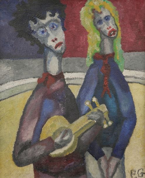Pierre GIRAUD (1913-1988)
Couple musicien, 1947
Huile sur toile.
Monogrammée en bas à droite.
Monogrammée et datée sur le châssis.
(Restaurations)
65 x 54 cm